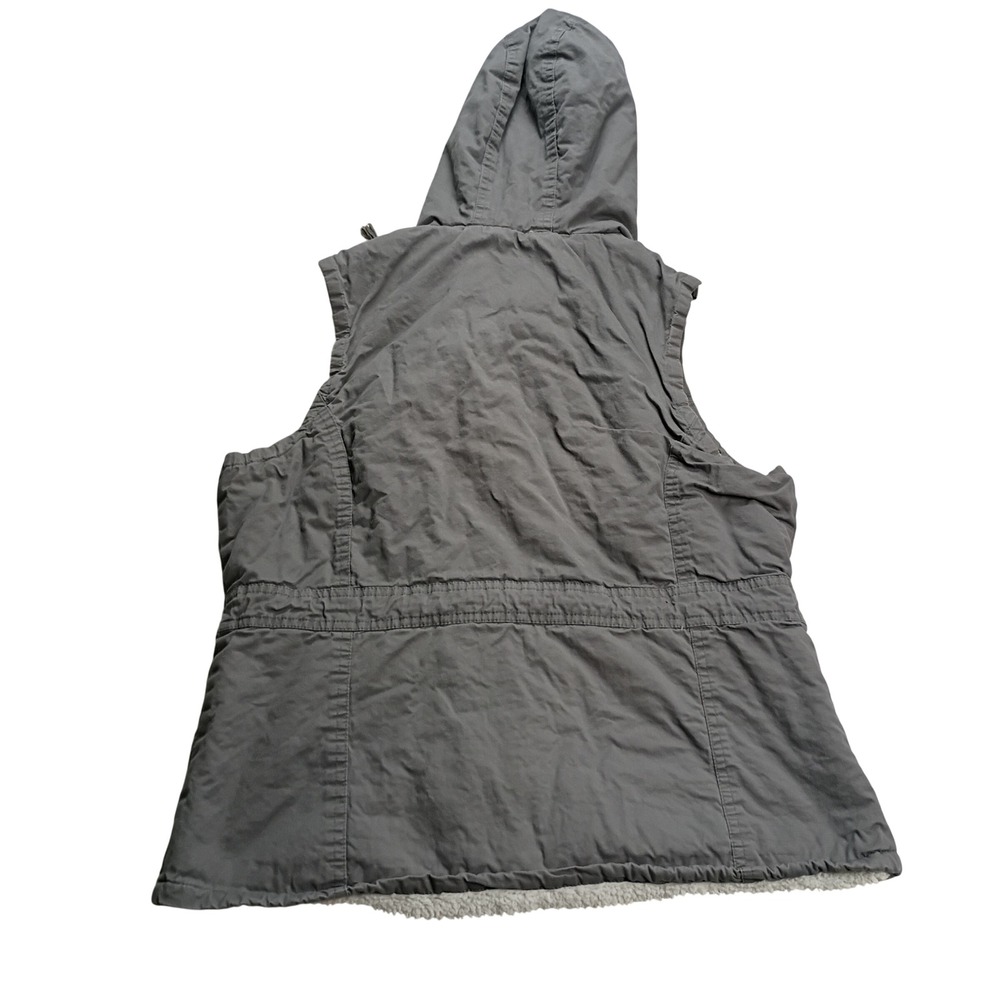 Falls Creek Utility Vest Women Large Gray Faux Fur Lined Hooded Cotton - Picture 5 of 5